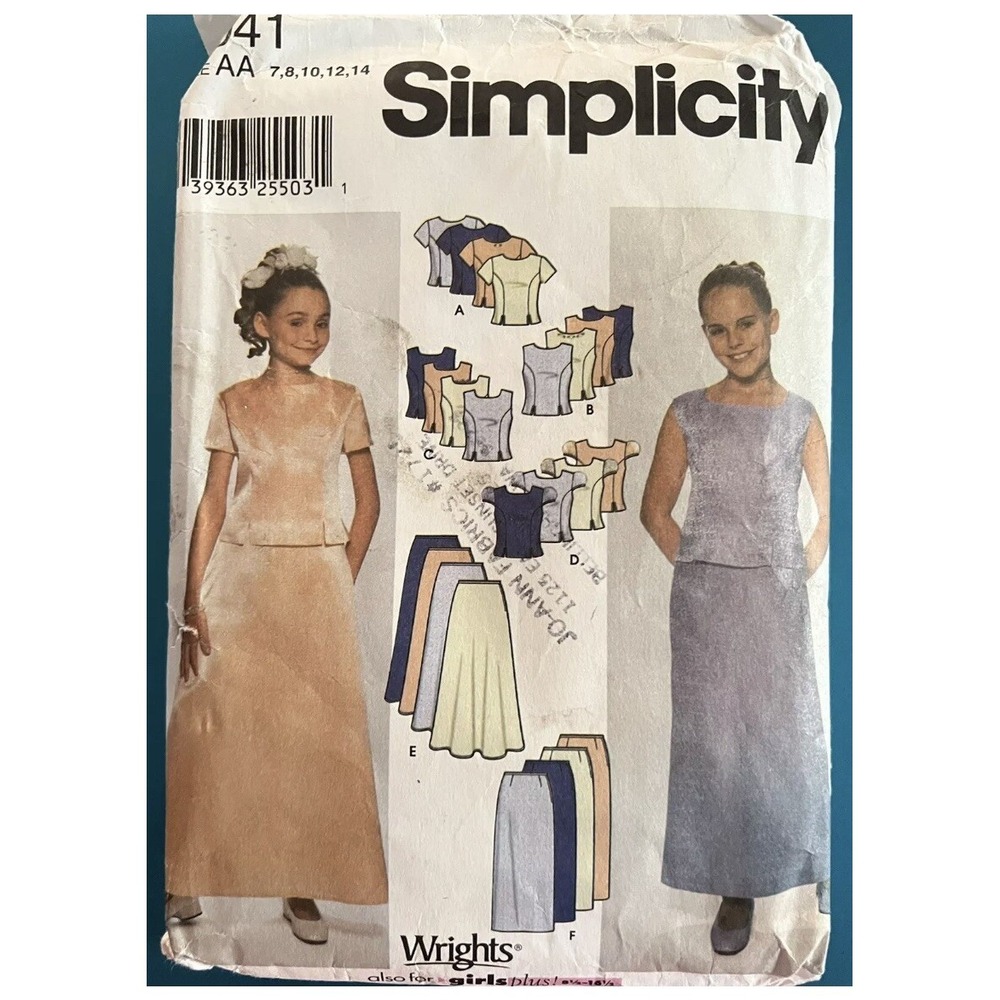 Simplicity pattern 7041 Girls' Special Occasion Tops & Skirts sz 7, 8, 10, 12,14